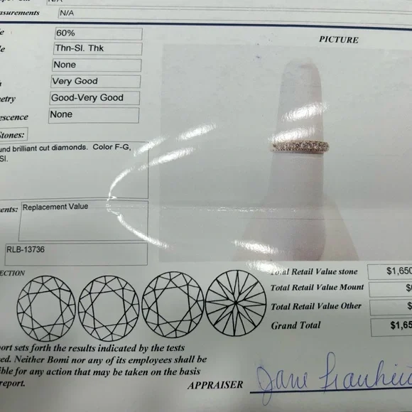 14K Yellow Gold Diamond Band- Textured Heart Edge- Appraised at $1,650 - Picture 4 of 5